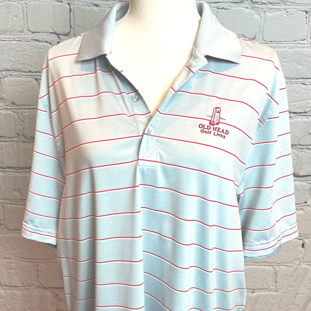 Cutter & Buck Old Head Grey Blue Striped Golf Shirt